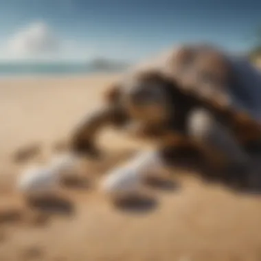 A turtle laying eggs on a sandy beach, depicting its reproductive behavior