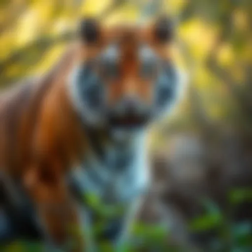 A majestic tiger in its natural habitat showcasing its powerful physique.