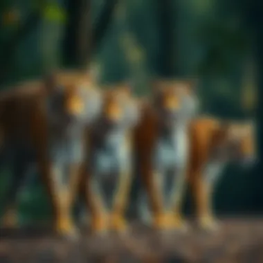 An illustration comparing the sizes of different tiger species side by side.