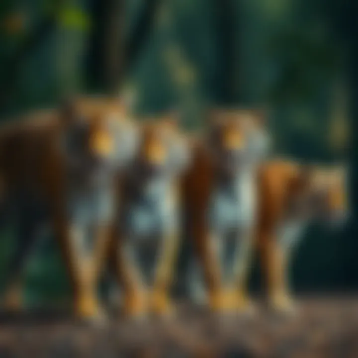 An illustration comparing the sizes of different tiger species side by side.
