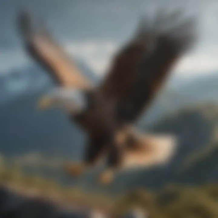 A majestic eagle soaring high above a serene landscape