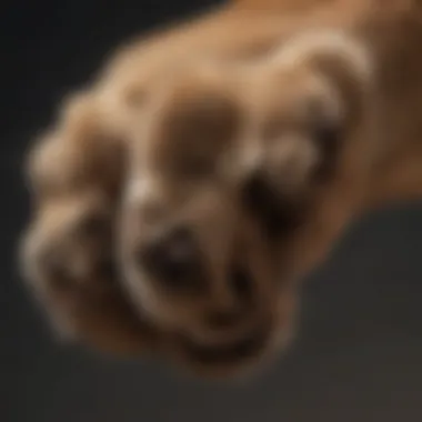 A close-up of a mountain lion's powerful paws and sharp claws.