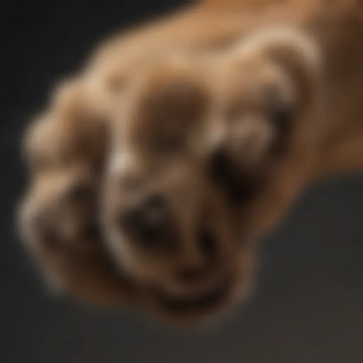 A close-up of a mountain lion's powerful paws and sharp claws.