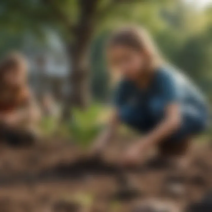 A vibrant Earth Day celebration with children planting trees, symbolizing their role in environmental stewardship.