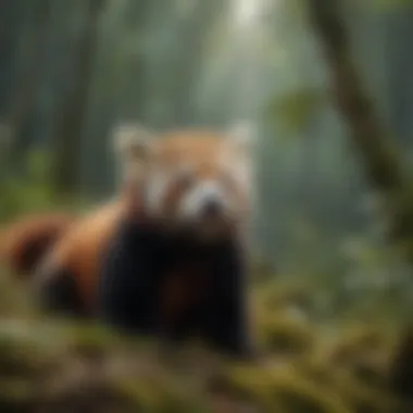 A group of conservationists engaging in fieldwork to protect red pandas and their habitat.