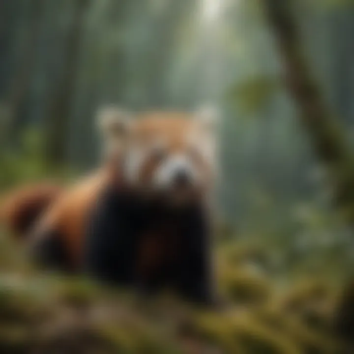 A group of conservationists engaging in fieldwork to protect red pandas and their habitat.