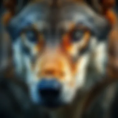 Close-up of a wolf's expressive eyes, showcasing its intelligence and emotion.