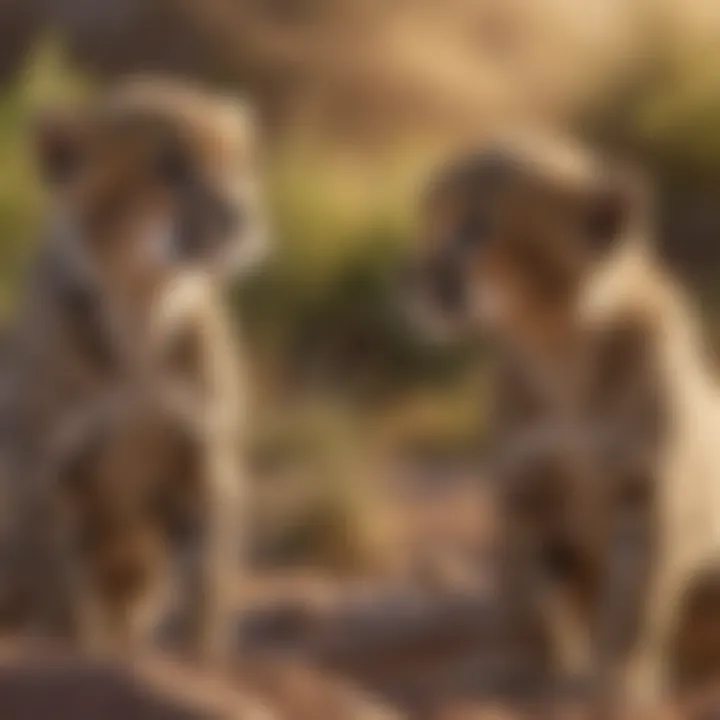 Cheetah cubs playing together in their natural habitat.