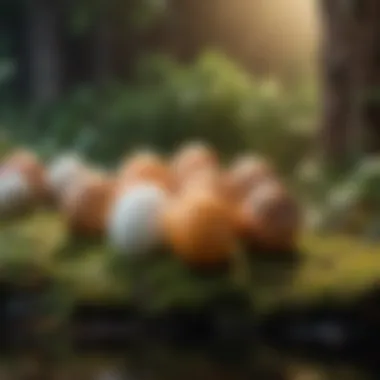 A vibrant ecosystem showcasing different animals interacting with eggs