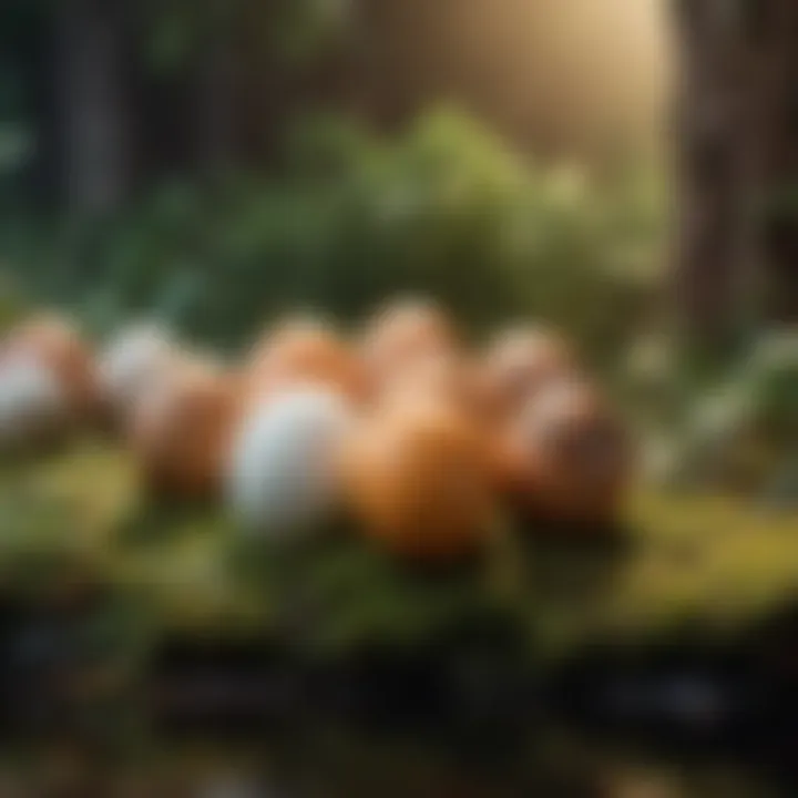 A vibrant ecosystem showcasing different animals interacting with eggs