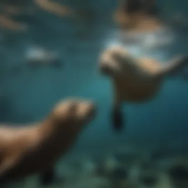 A glimpse into the underwater world showcasing sea lions swimming
