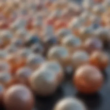 A display of various types of pearls, showcasing their diverse colors and shapes.