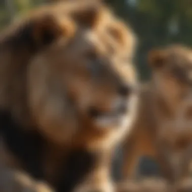 A dominant male lion asserting its position within the pride during a territorial display.