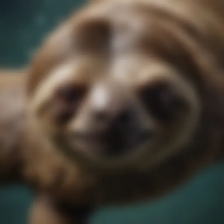 Close-up of a sloth's unique claws adapted for swimming