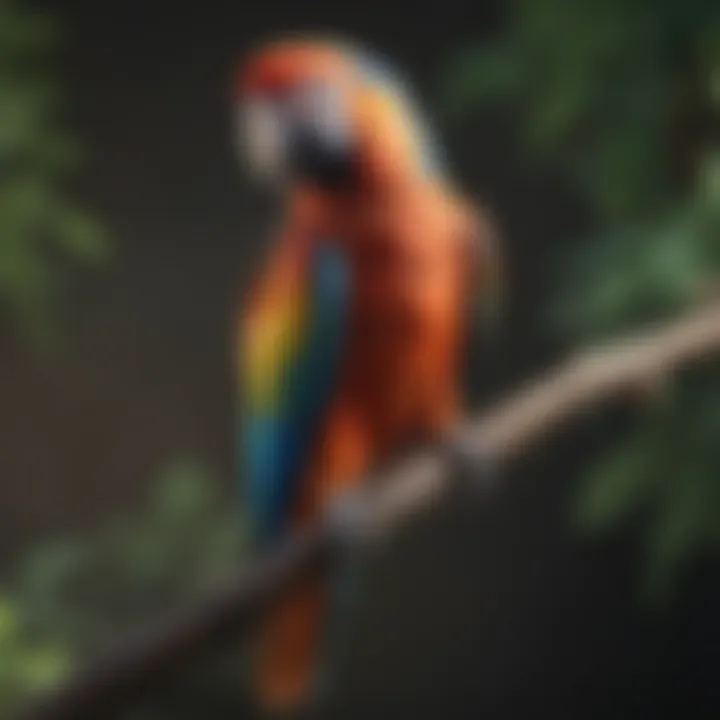 Vibrant Feathers: A Parrot Amongst Nature Colorful parrot perched on a branch
