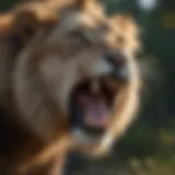 Majestic lion roaring in the wild
