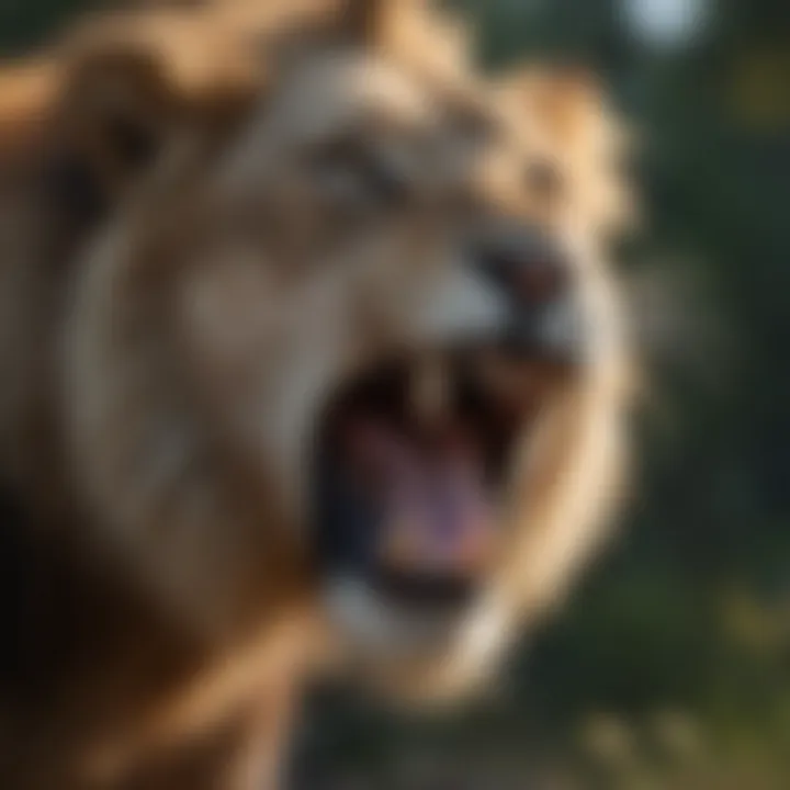 The Roar of the Wild: Lion in its Natural Habitat Majestic lion roaring in the wild