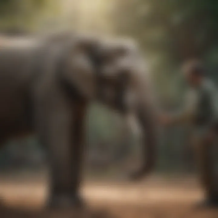 Connection: An Elephant and Its Trainer Trained elephant engaging with its handler