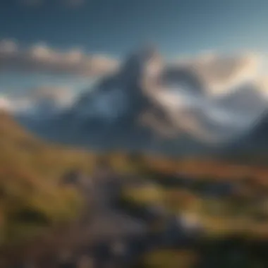 An enchanting image of a majestic mountain range under a clear blue sky.