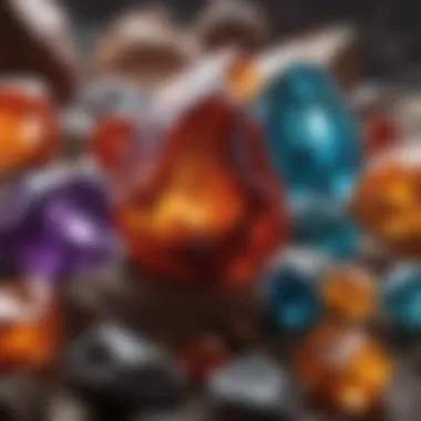 A geological formation showcasing rough, uncut gemstones in their natural state.