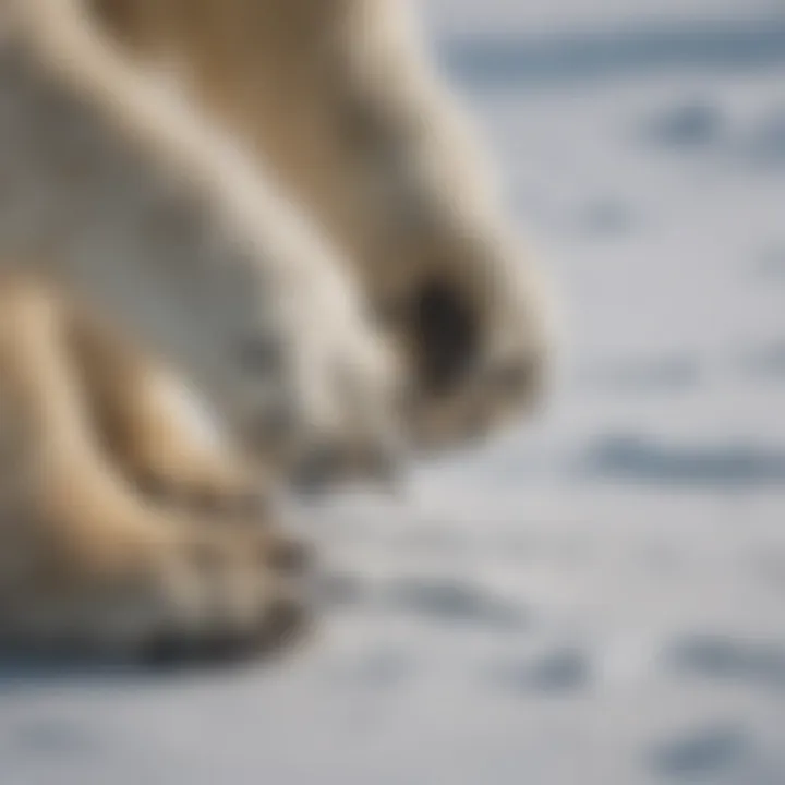 An impressive close-up of a polar bear's paws, illustrating their unique adaptations for hunting on ice.