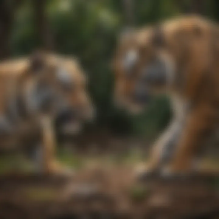 Tiger cubs playfully exploring their surroundings