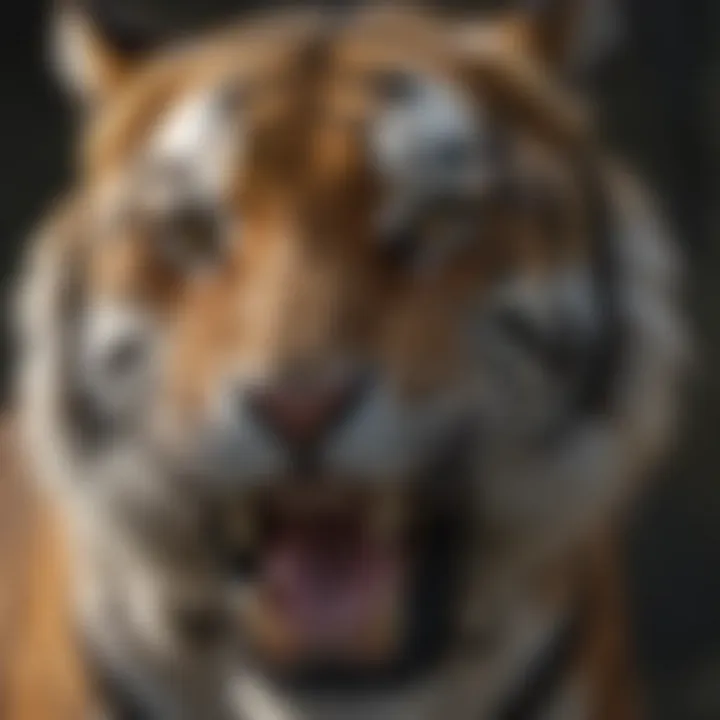 Close-up of a tiger's powerful jaw and sharp teeth