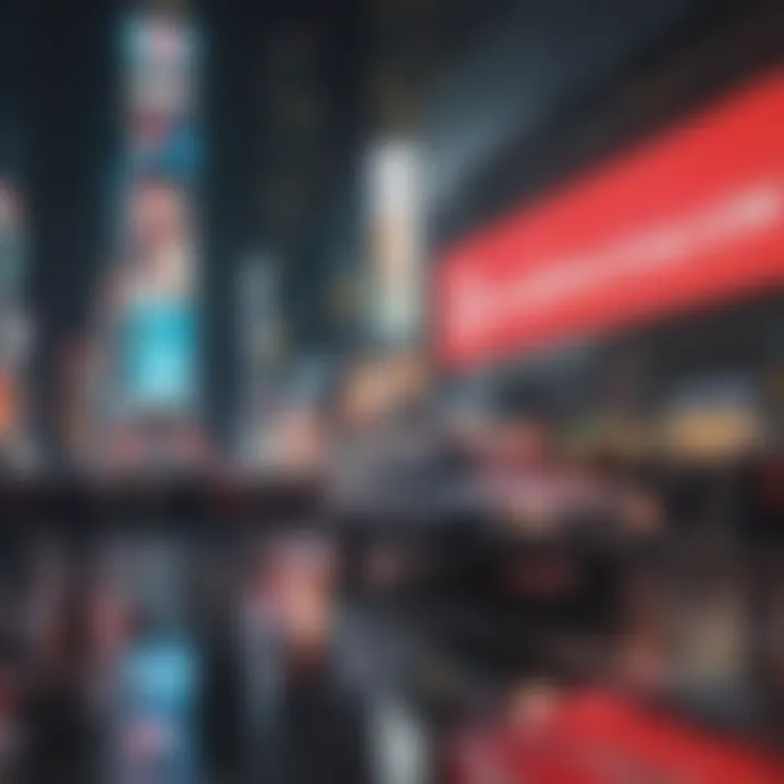 Busy streets of Times Square illuminated with neon lights and billboards