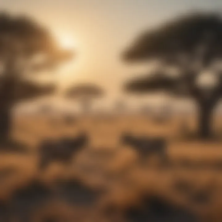 Illustration of a panoramic savanna with grazing wildlife