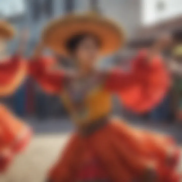 Colorful traditional Mexican dancers performing during Cinco de Mayo festivities