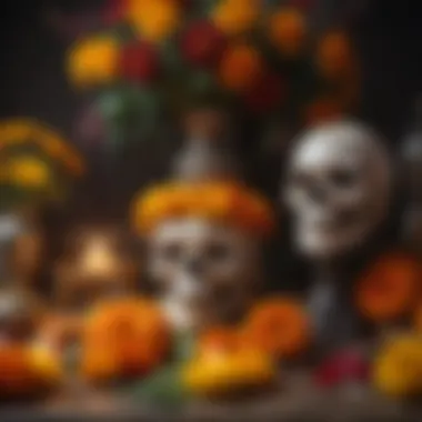 Traditional Ofrenda with Candles and Marigolds