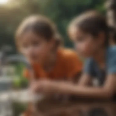 An engaging depiction of children observing a water purification experiment.
