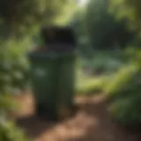 Transformed garbage can compost bin in a vibrant garden