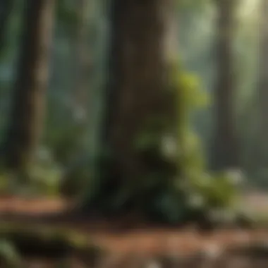 Biodiversity in a tropical rainforest, showcasing various flora and fauna interacting with trees