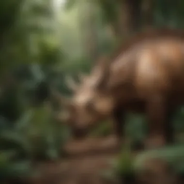 Triceratops Grazing on Prehistoric Plants Triceratops grazing on prehistoric plants, highlighting its herbivorous diet.