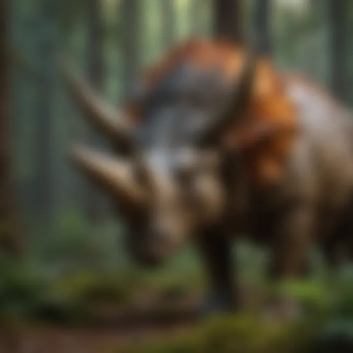 Triceratops displaying its impressive horned frill in a lush ancient forest