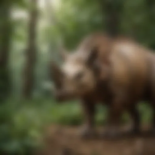 Triceratops in Its Natural Habitat A majestic Triceratops in its natural habitat, surrounded by lush vegetation.