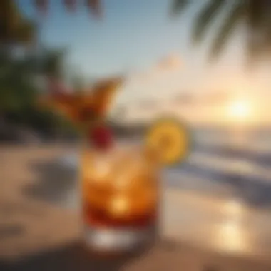 Tropical cocktail with a beach backdrop