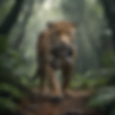 Majestic jaguar roaming in the tropical rainforest