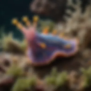 A rare and colorful nudibranch crawling along the ocean floor