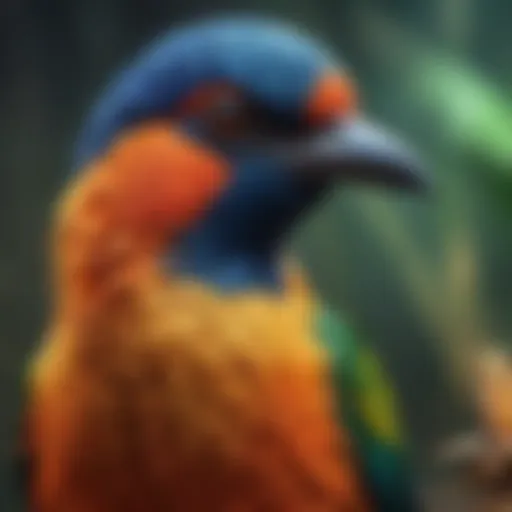 A vibrant, exotic bird showcasing its unique plumage