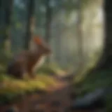 A serene forest habitat showcasing diverse flora and fauna.