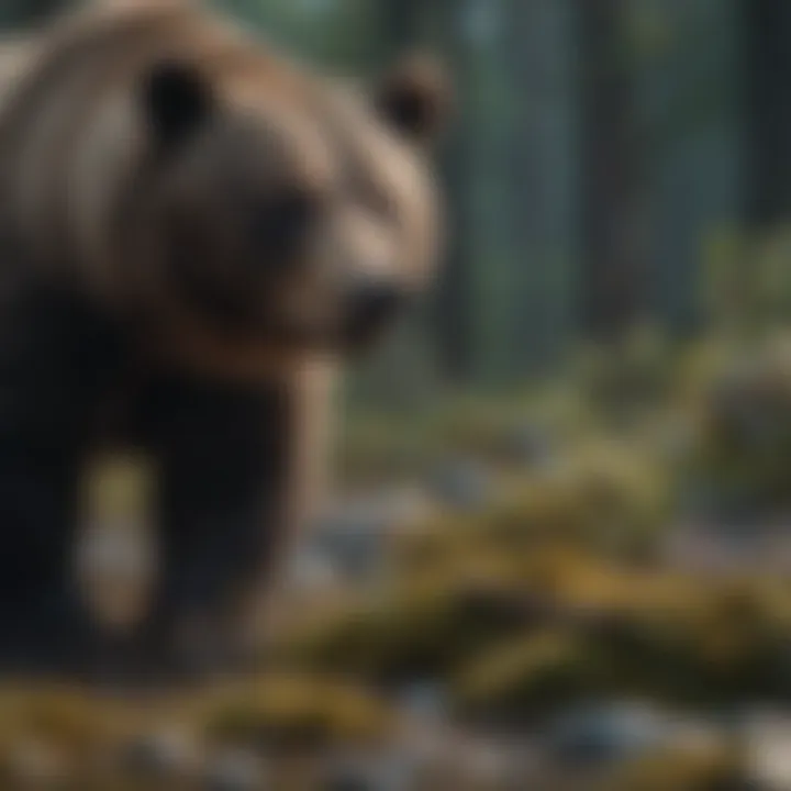 A diverse ecosystem with various species benefiting from bear hibernation.