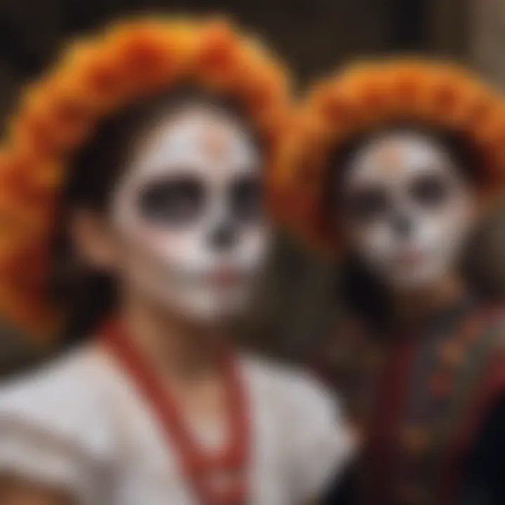 Children engaging in traditional activities related to Dia de los Muertos