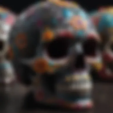 Artistic Sugar Skulls: Symbols of Remembrance Intricate sugar skulls decorated with bright colors and patterns