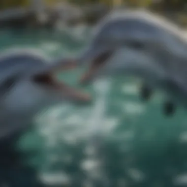 A group of bottlenose dolphins socializing while feeding