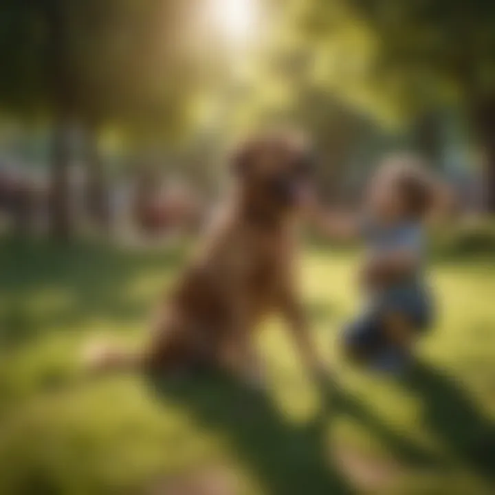 A dog and a child playing together in a park
