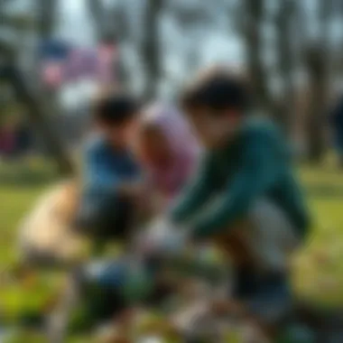 Children participating in a clean-up activity at a local park