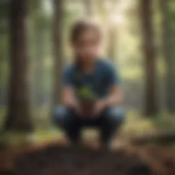 A vibrant Earth Day celebration with children planting trees