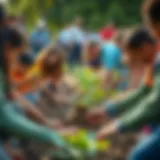 A vibrant Earth Day celebration with diverse community members planting trees
